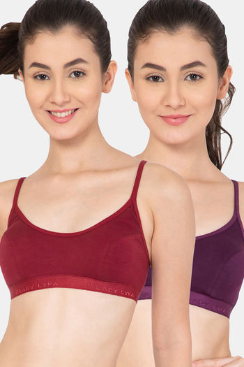 Buy Lady Lyka Cotton Sports Bra(Pack of 2) - Multicolor